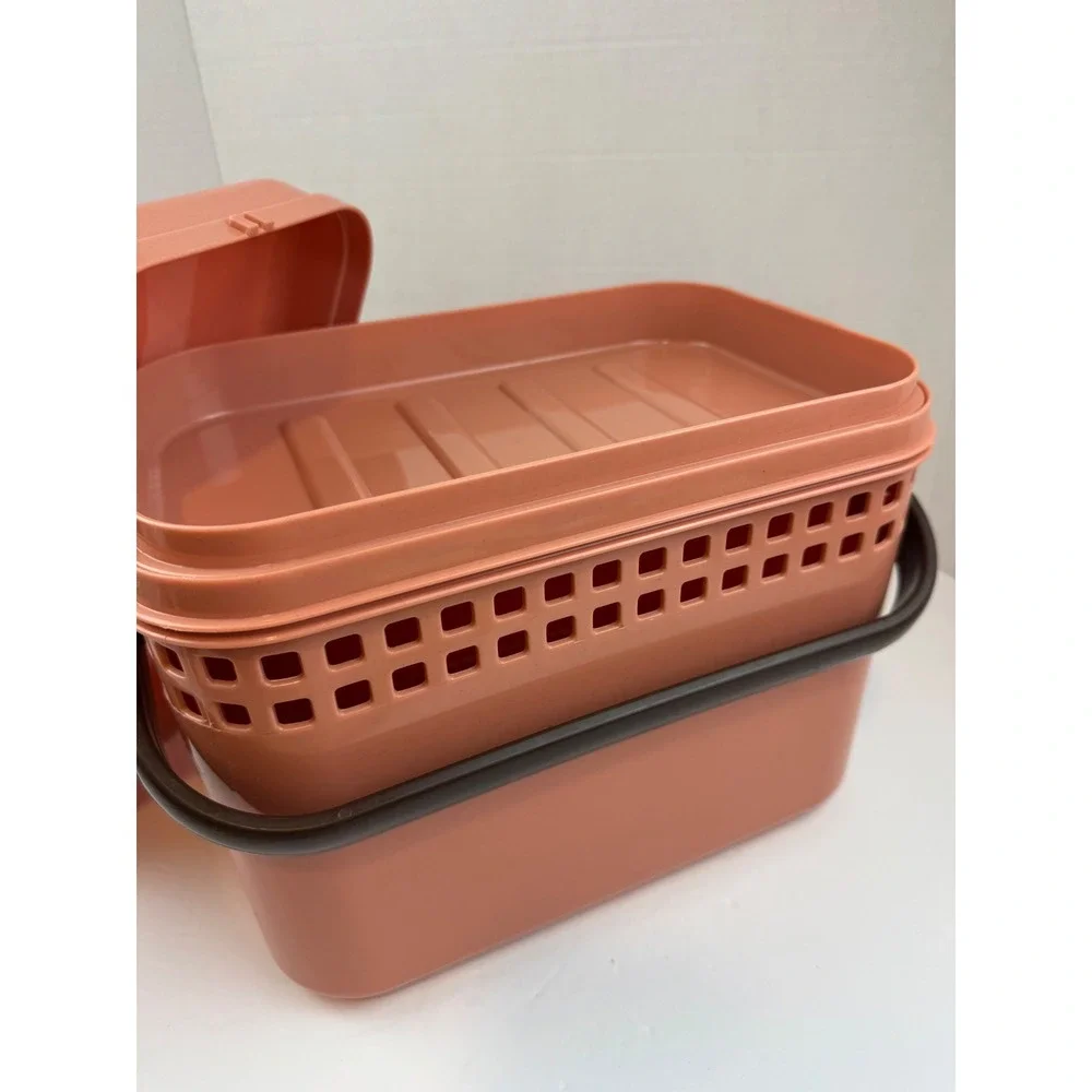 Vintage Elvini Collection Claris Pink Plastic Storage Basket Caddy with Handle